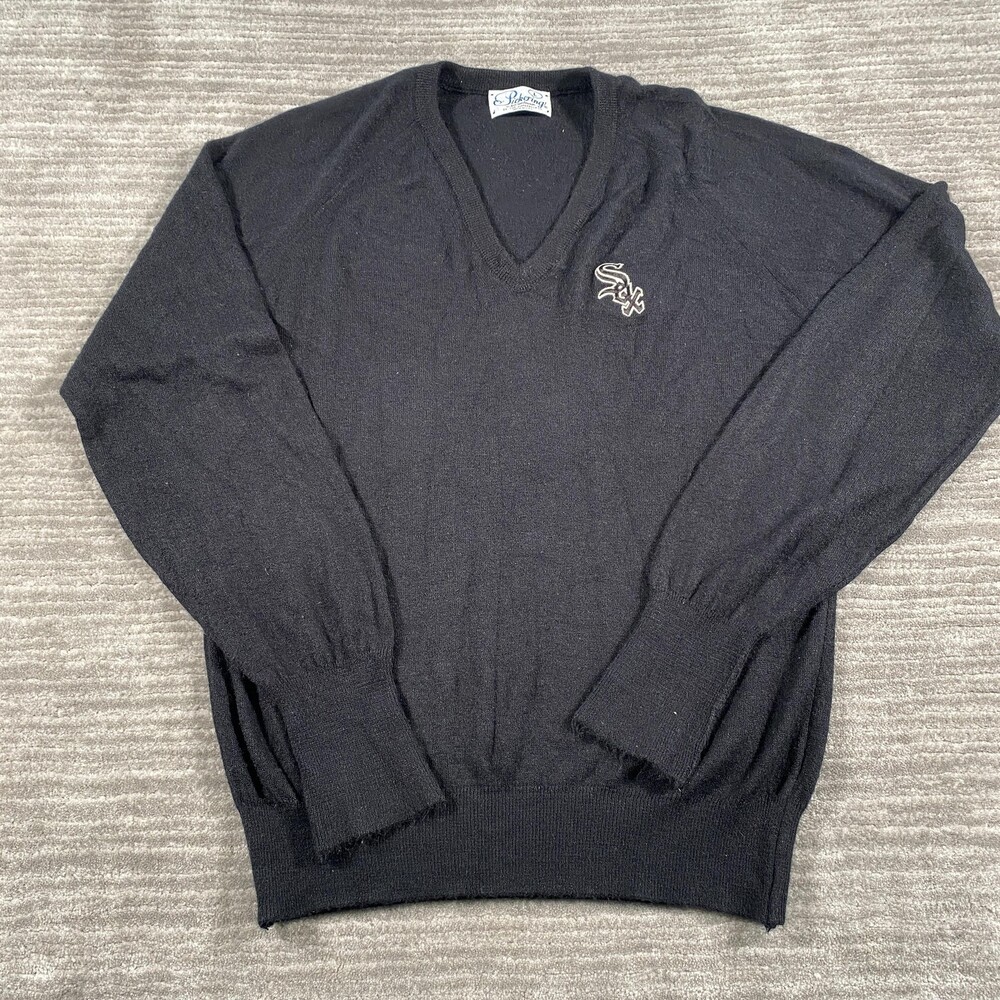 VTG Chicago White Sox Sweater Mens Large Black MLB Baseball Pickering USA V Neck